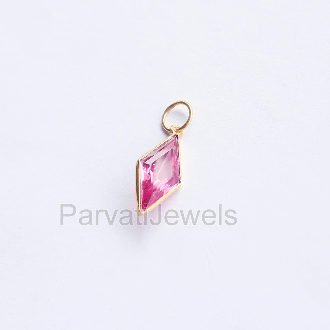 Elegant Lab-Created Pink Tourmaline Charm, 18k Solid Gold Charm, Handmade Gold Charm, Charms Necklace, Pink Tourmaline Charms,Gift For Her