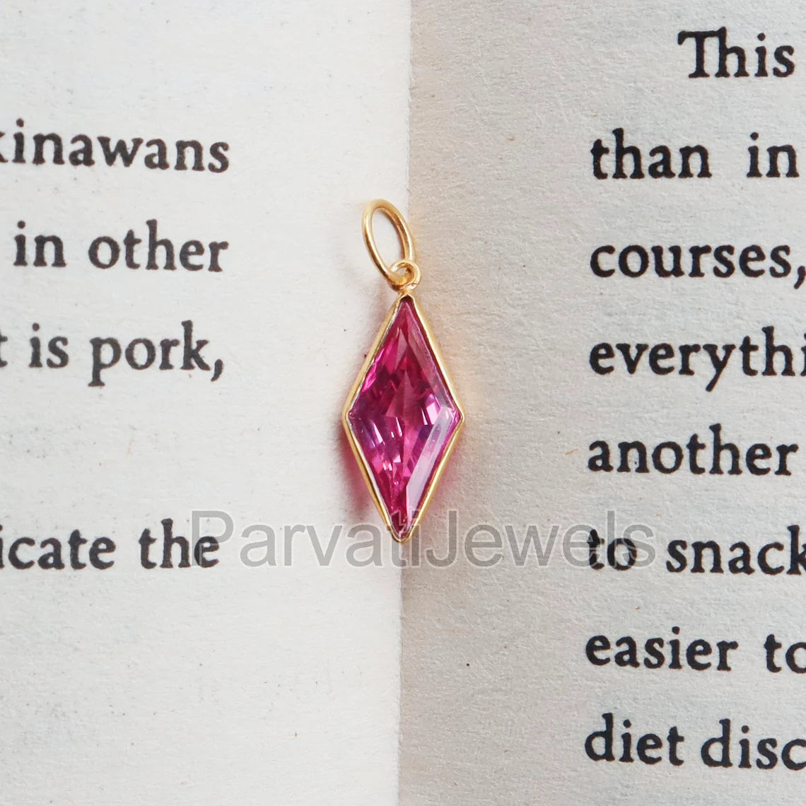Elegant Lab-Created Pink Tourmaline Charm, 18k Solid Gold Charm, Handmade Gold Charm, Charms Necklace, Pink Tourmaline Charms,Gift For Her