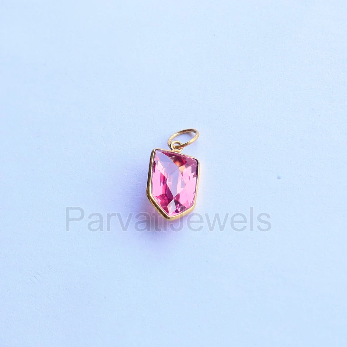 Lab-Created Pink Tourmaline Charm, 18k Solid Gold Charm, Handcrafted Gold Charm, Charms Pendant, Gold Jewelry, Tourmaline Charm,Gift For Her