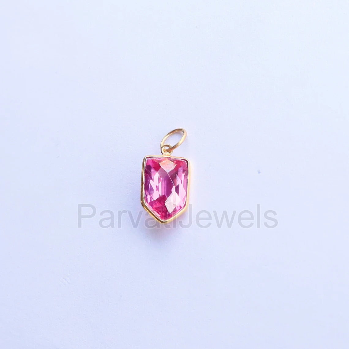 Lab-Created Pink Tourmaline Charm, 18k Solid Gold Charm, Handcrafted Gold Charm, Charms Pendant, Gold Jewelry, Tourmaline Charm,Gift For Her