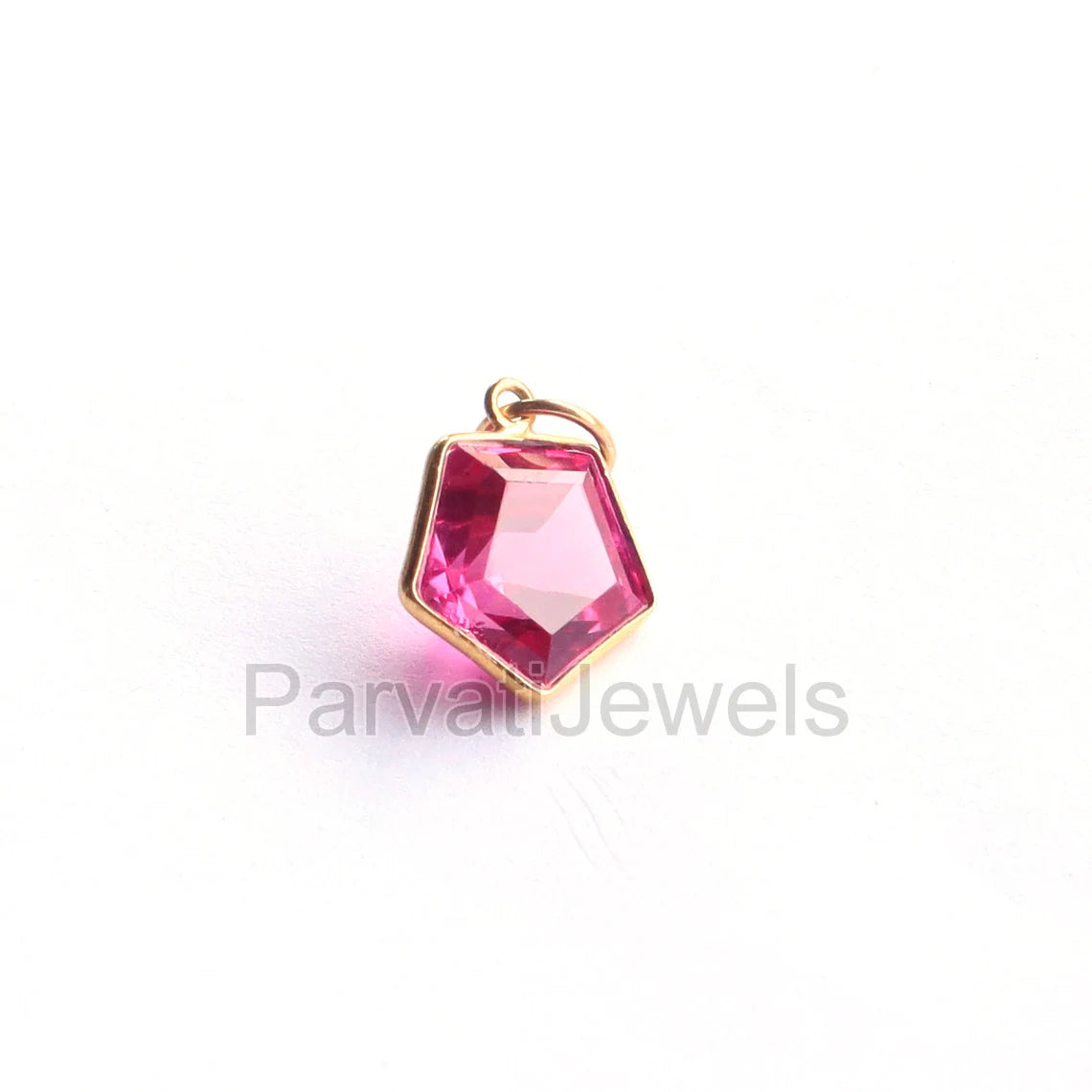 Lab-Created Pink Tourmaline Charm, 18k Solid Gold Charm, Handcrafted Gold Charm, Charms Pendant, Gold Jewelry, Tourmaline Charm,Gift For Her