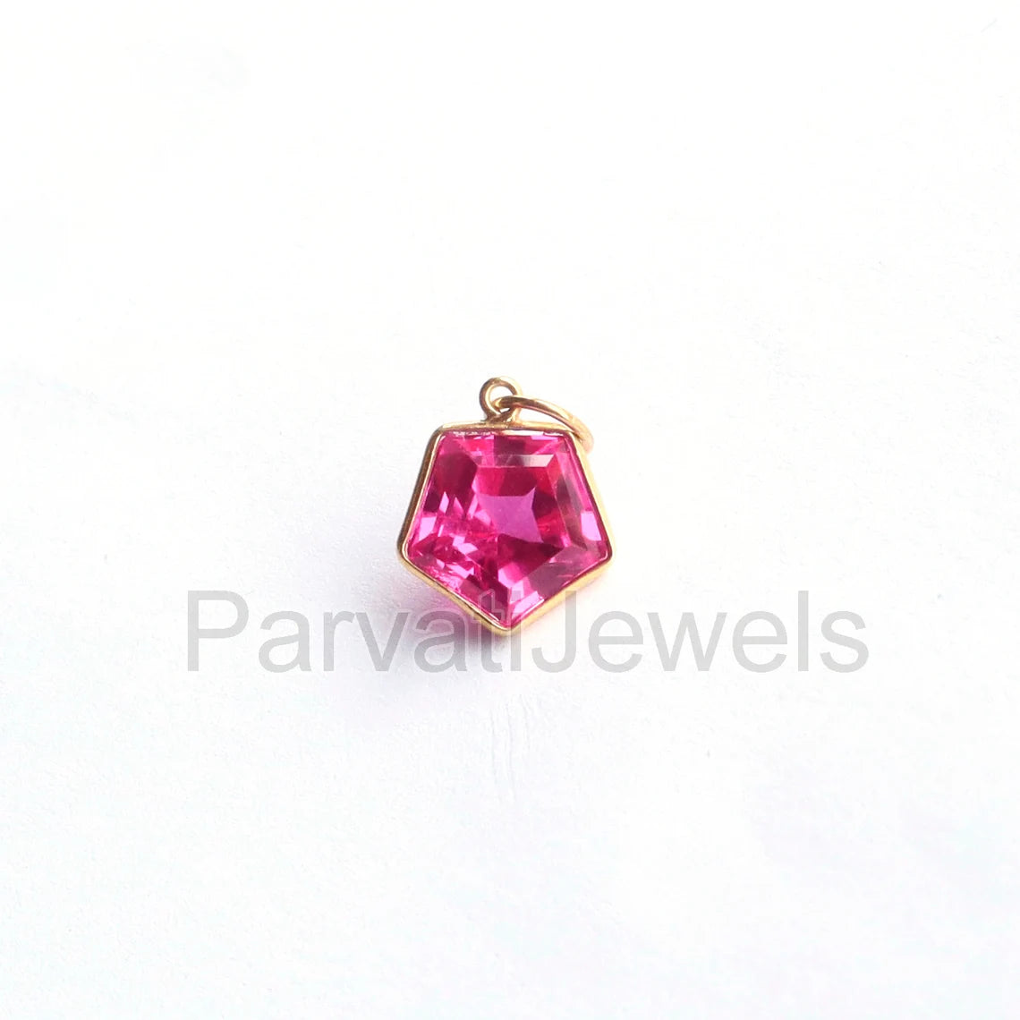 Lab-Created Pink Tourmaline Charm, 18k Solid Gold Charm, Handcrafted Gold Charm, Charms Pendant, Gold Jewelry, Tourmaline Charm,Gift For Her