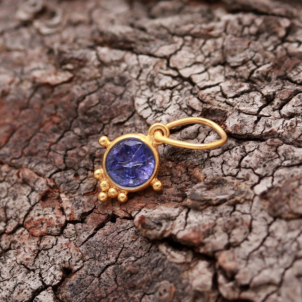 Natural Tanzanite Charm, Solid 18k Gold Charm, Handmade Gold Charm, December Birthstone Charm, Tanzanite Gold Charm,Minimalist Charm Pendant