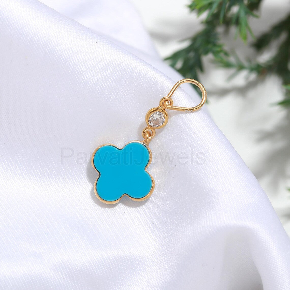 Natural Sleeping Beauty Turquoise Moissanite Charm, Solid 18K gold charm, Handmade Gold Charm, Moissanite Charm Pendant, Charm Necklace,