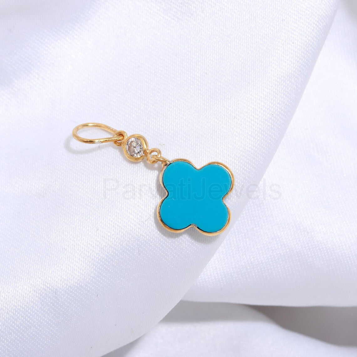 Natural Sleeping Beauty Turquoise Moissanite Charm, Solid 18K gold charm, Handmade Gold Charm, Moissanite Charm Pendant, Charm Necklace,