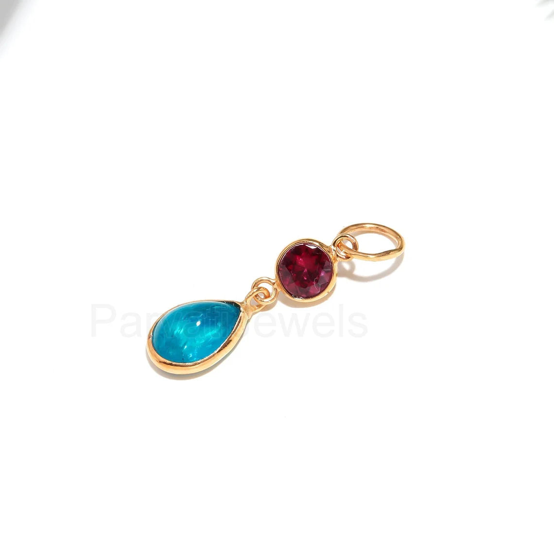 Natural Neon Apatite With Tourmaline Charm, 18K Solid Gold Charm, Gold Charm Pendant, Apatite Charm, Gold Charm Necklace,Handmade Gold Charm