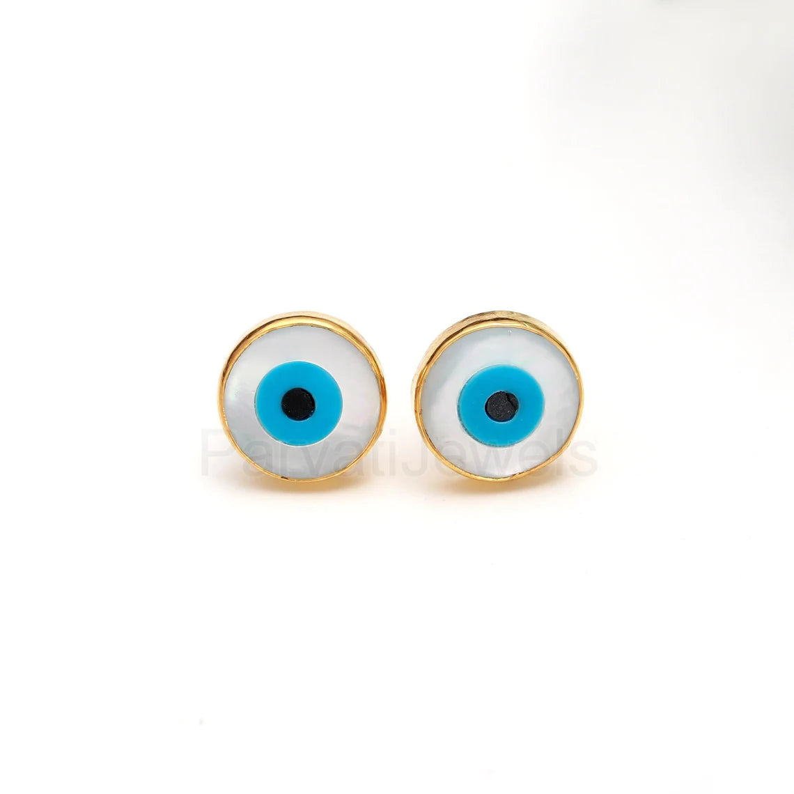AA Evil Eye Stud Earrings, Solid 14k & 18k Gold Stud Earrings, Mother Of Pearl Gold Earrings, Evil Eye Stud Earrings, Handmade Gold Earrings