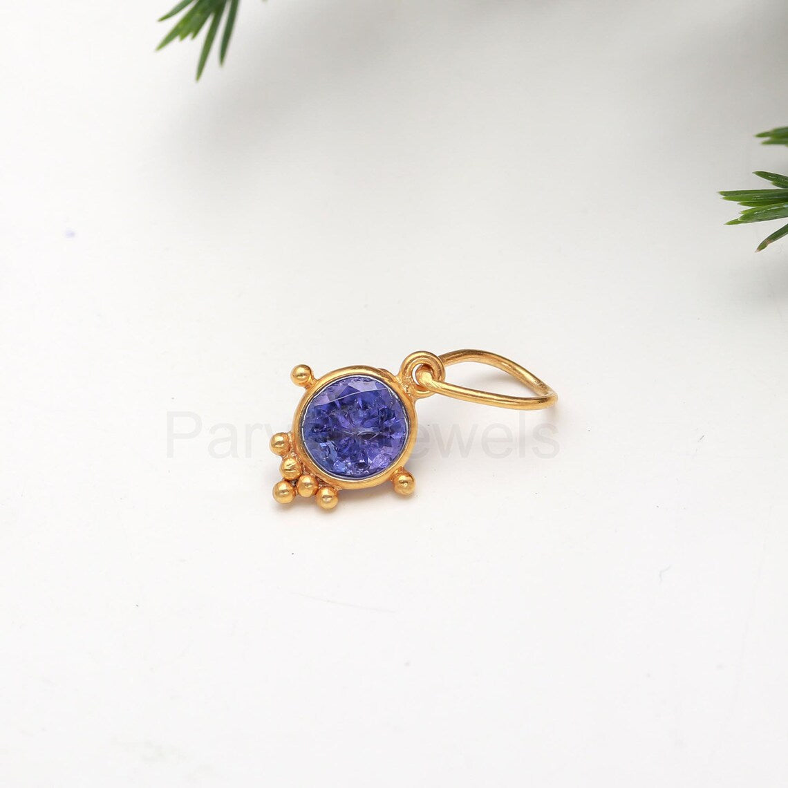 Natural Tanzanite Charm, Solid 18k Gold Charm, Handmade Gold Charm, December Birthstone Charm, Tanzanite Gold Charm,Minimalist Charm Pendant