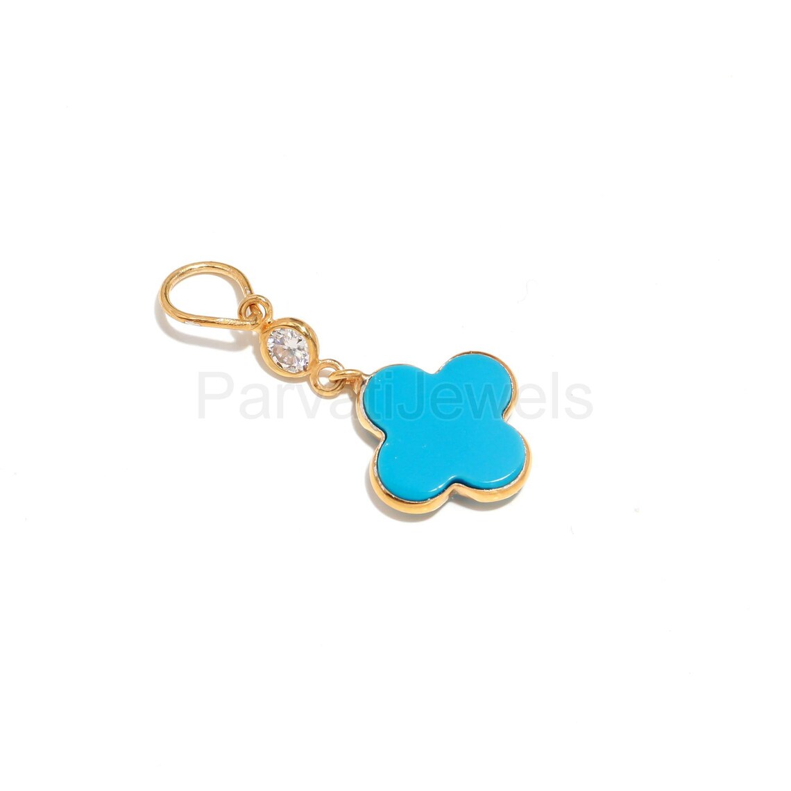 Natural Sleeping Beauty Turquoise Moissanite Charm, Solid 18K gold charm, Handmade Gold Charm, Moissanite Charm Pendant, Charm Necklace,