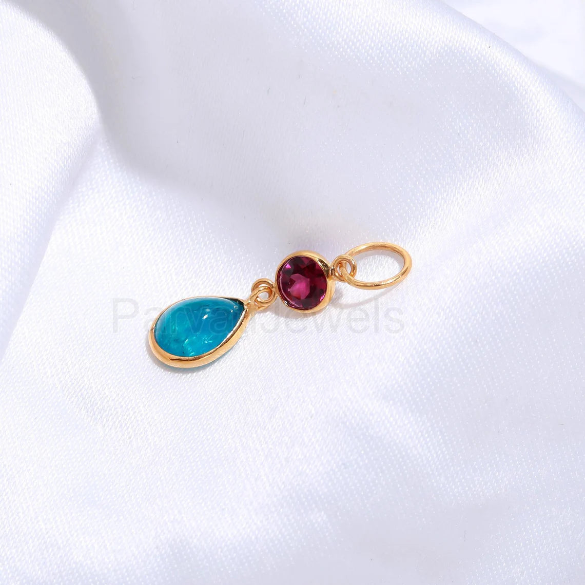 Natural Neon Apatite With Tourmaline Charm, 18K Solid Gold Charm, Gold Charm Pendant, Apatite Charm, Gold Charm Necklace,Handmade Gold Charm