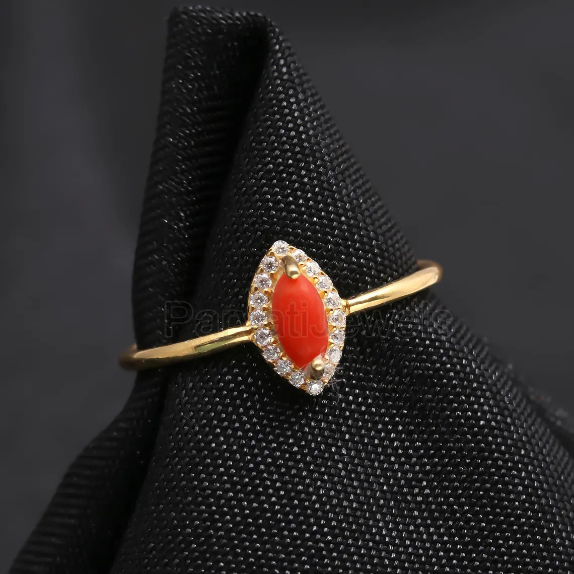 Natural Coral With Diamond Gold Ring, 14K Solid Gold Ring, Diamond Ring, Engagement Ring , Coral Gold Ring, April Birthstone Ring, Gold Ring
