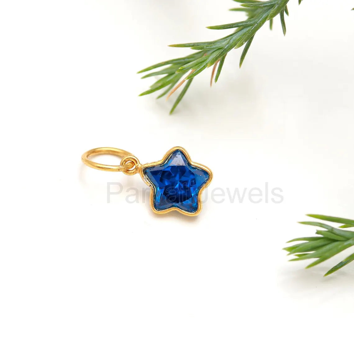 AA Swiss Blue Topaz Charm, 18k Solid Gold Charm, Handmade Gold Charm, Charms Pendant, Lab Created Swiss Blue Topaz Charm, Star Charm Pendant