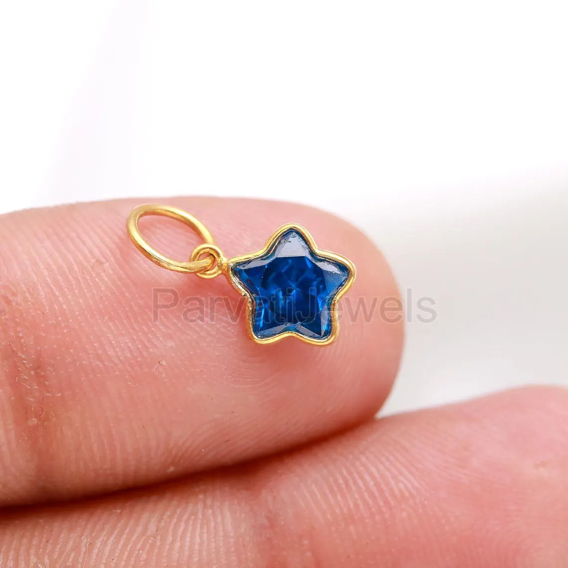 AA Swiss Blue Topaz Charm, 18k Solid Gold Charm, Handmade Gold Charm, Charms Pendant, Lab Created Swiss Blue Topaz Charm, Star Charm Pendant