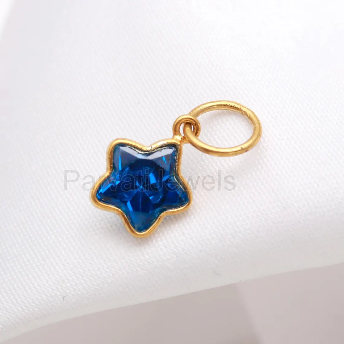 AA Swiss Blue Topaz Charm, 18k Solid Gold Charm, Handmade Gold Charm, Charms Pendant, Lab Created Swiss Blue Topaz Charm, Star Charm Pendant