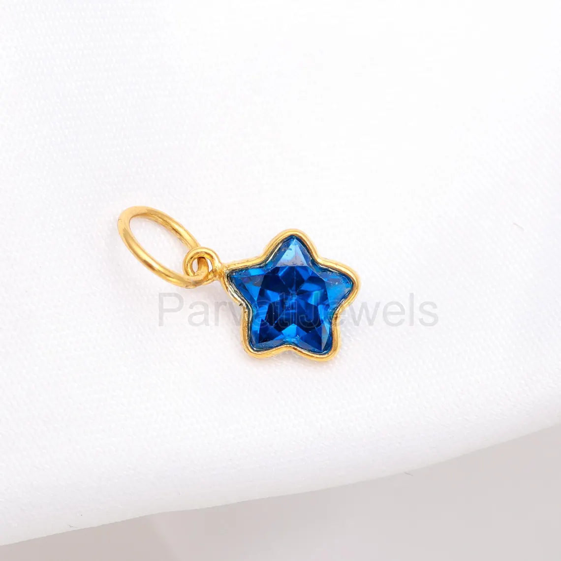 AA Swiss Blue Topaz Charm, 18k Solid Gold Charm, Handmade Gold Charm, Charms Pendant, Lab Created Swiss Blue Topaz Charm, Star Charm Pendant