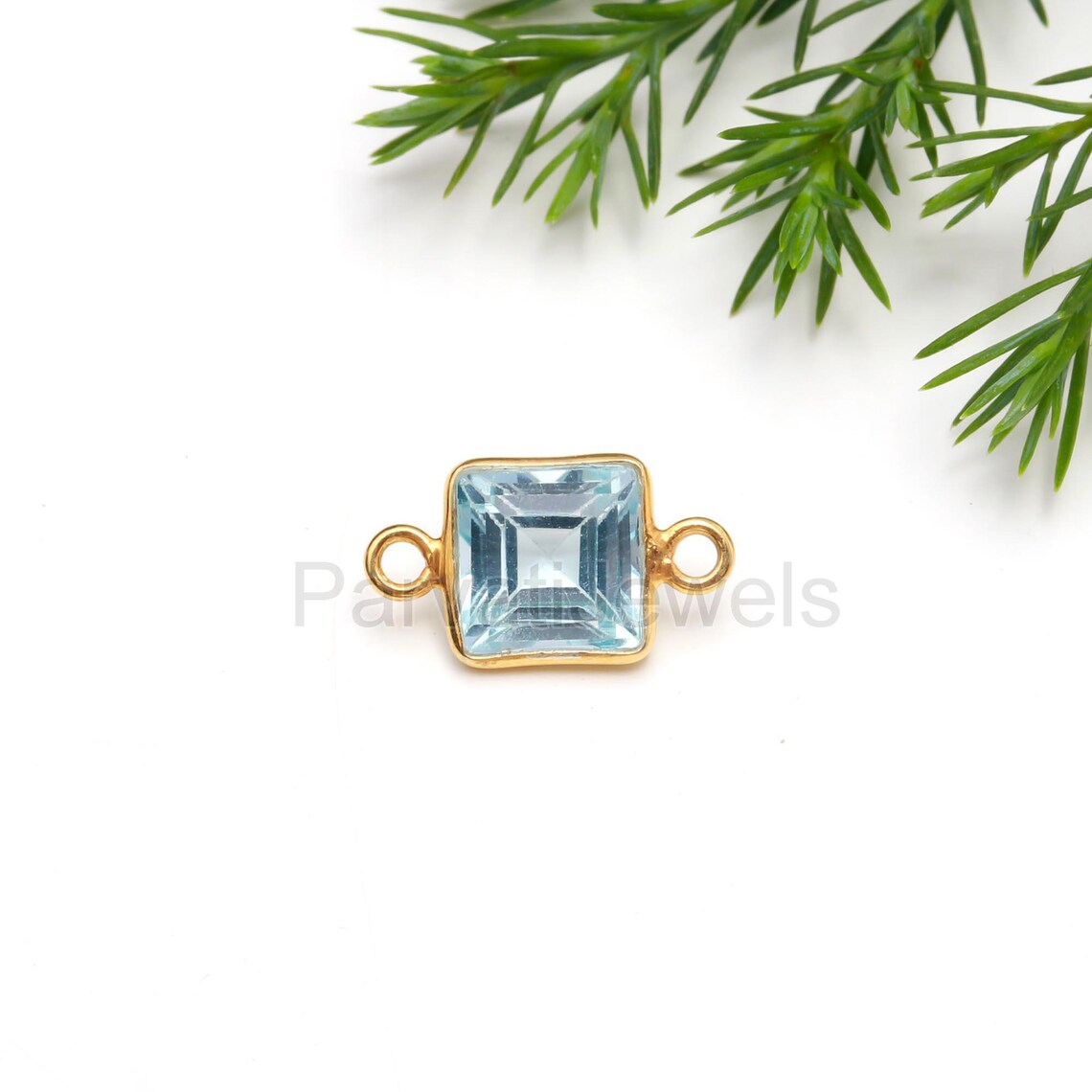 Natural Blue Topaz Connector 18k Solid Gold Connector, Topaz Gold Connector, Gold Pendant Connector, Gold Connector, Jewelry Connector,