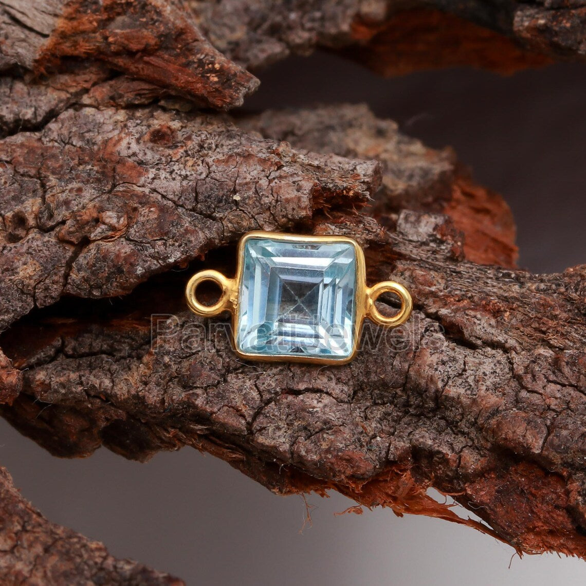 Natural Blue Topaz Connector 18k Solid Gold Connector, Topaz Gold Connector, Gold Pendant Connector, Gold Connector, Jewelry Connector,