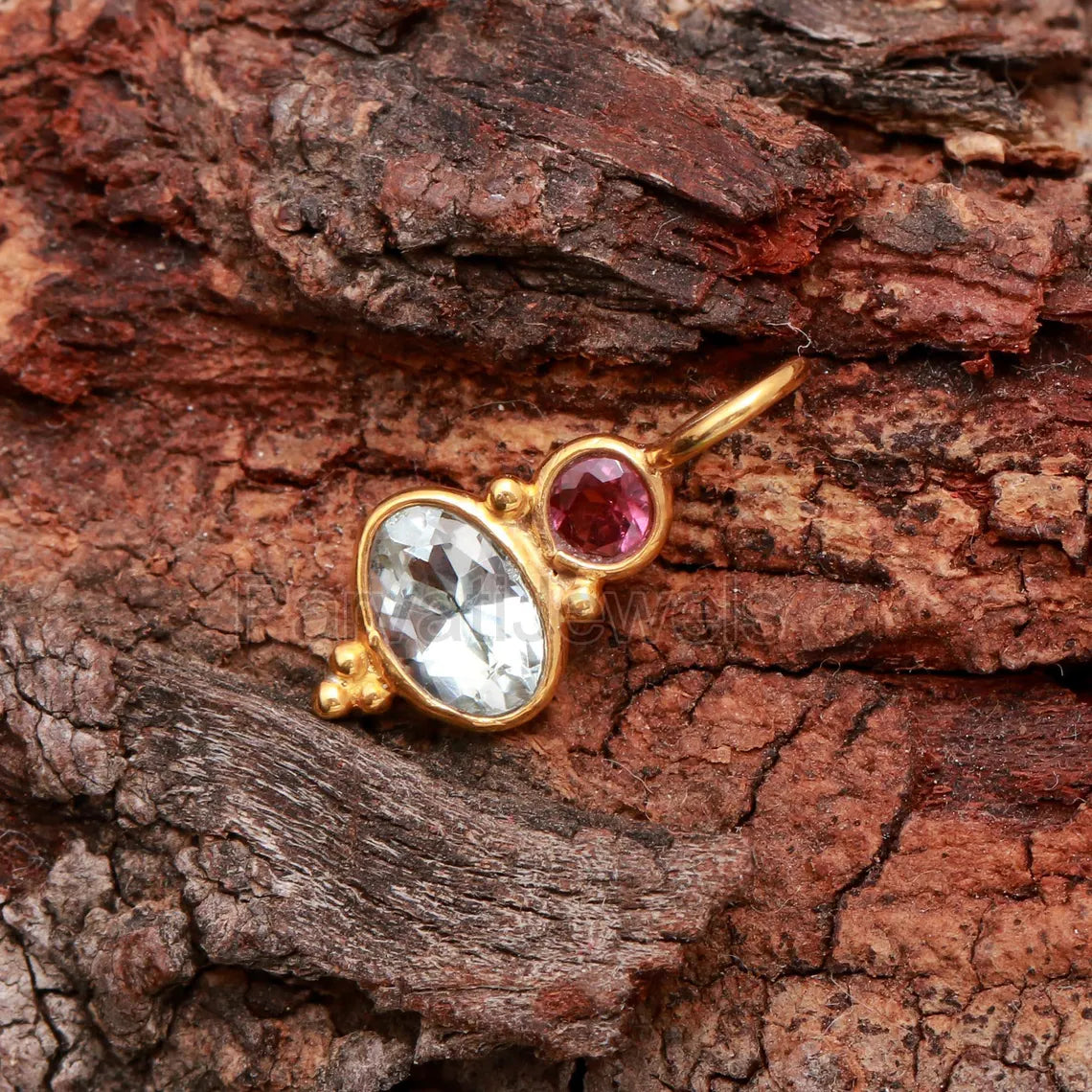 Natural Blue Topaz With Tourmaline Charm, 18k Solid Gold Charm, Gold Charm, Tourmaline Pendant, Topaz Charm Pendant, Handmade Gold Charm,