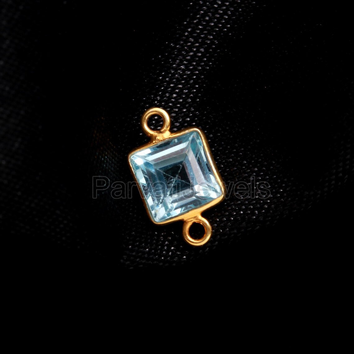 Natural Blue Topaz Connector 18k Solid Gold Connector, Topaz Gold Connector, Gold Pendant Connector, Gold Connector, Jewelry Connector,