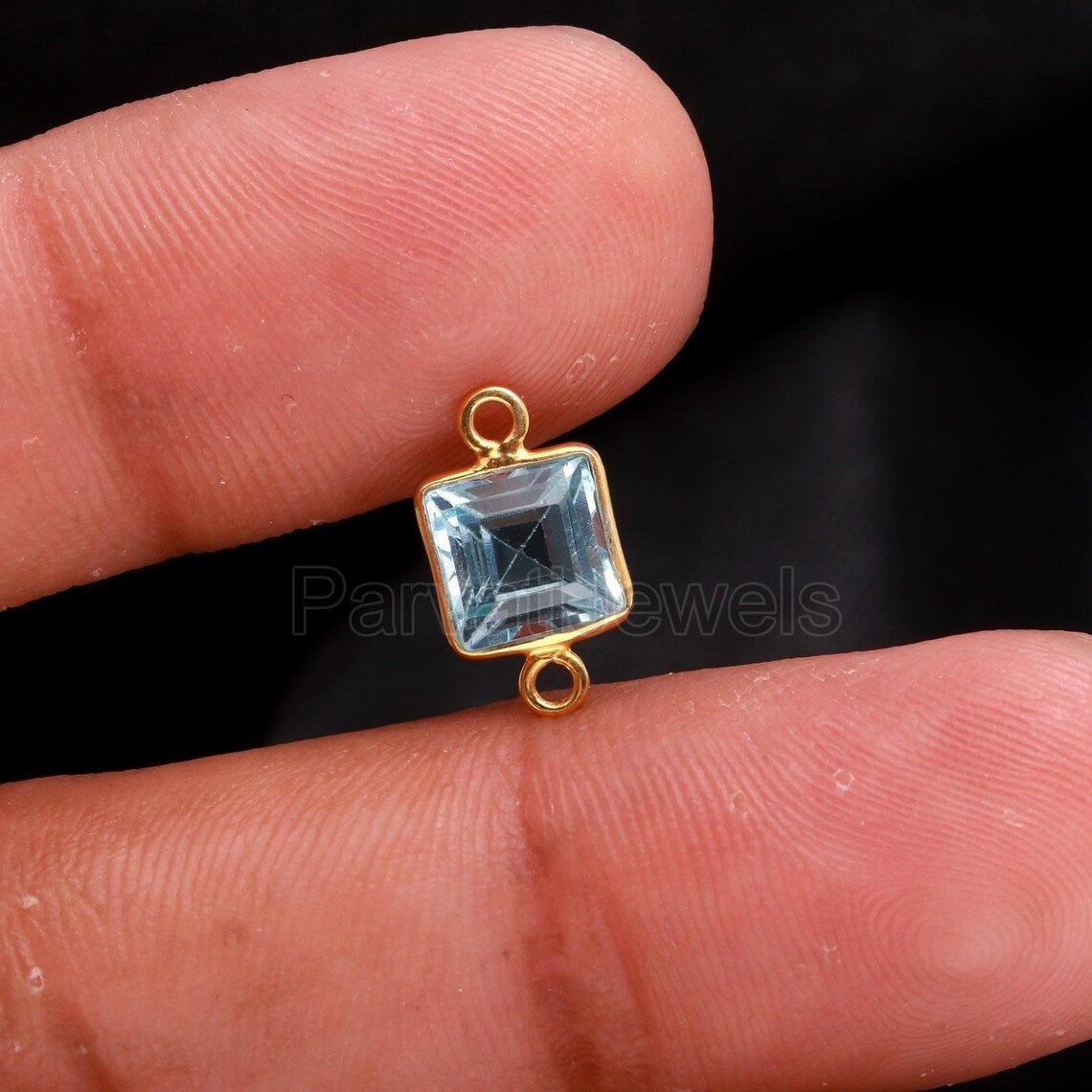 Natural Blue Topaz Connector 18k Solid Gold Connector, Topaz Gold Connector, Gold Pendant Connector, Gold Connector, Jewelry Connector,
