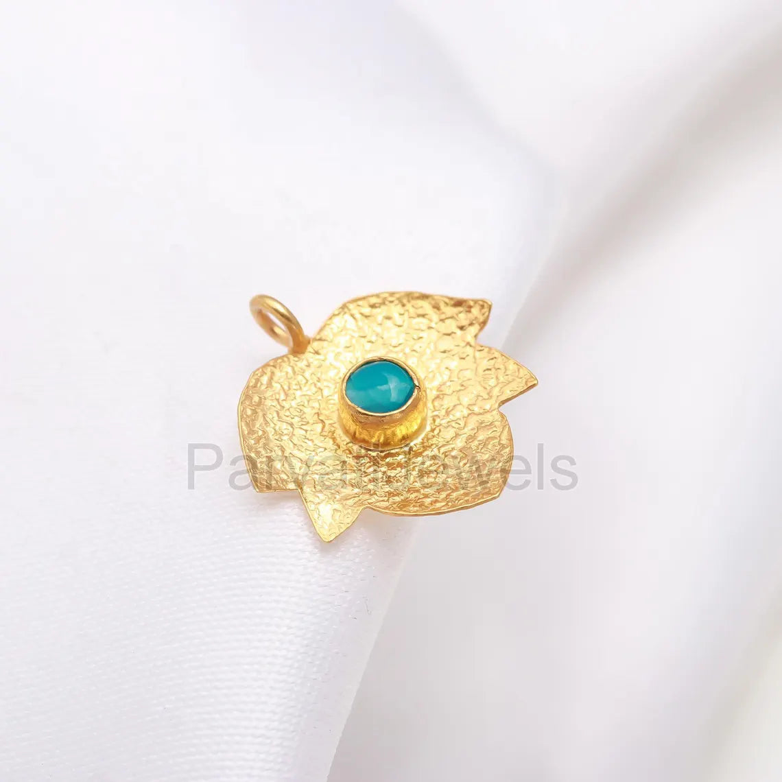 Natural Sleeping Turquoise Charm, 18k Solid Gold Charm, Leaf Gold Charm, Turquoise Gold Pendant, Gold Charm Pendant, Handmade Gold Charm