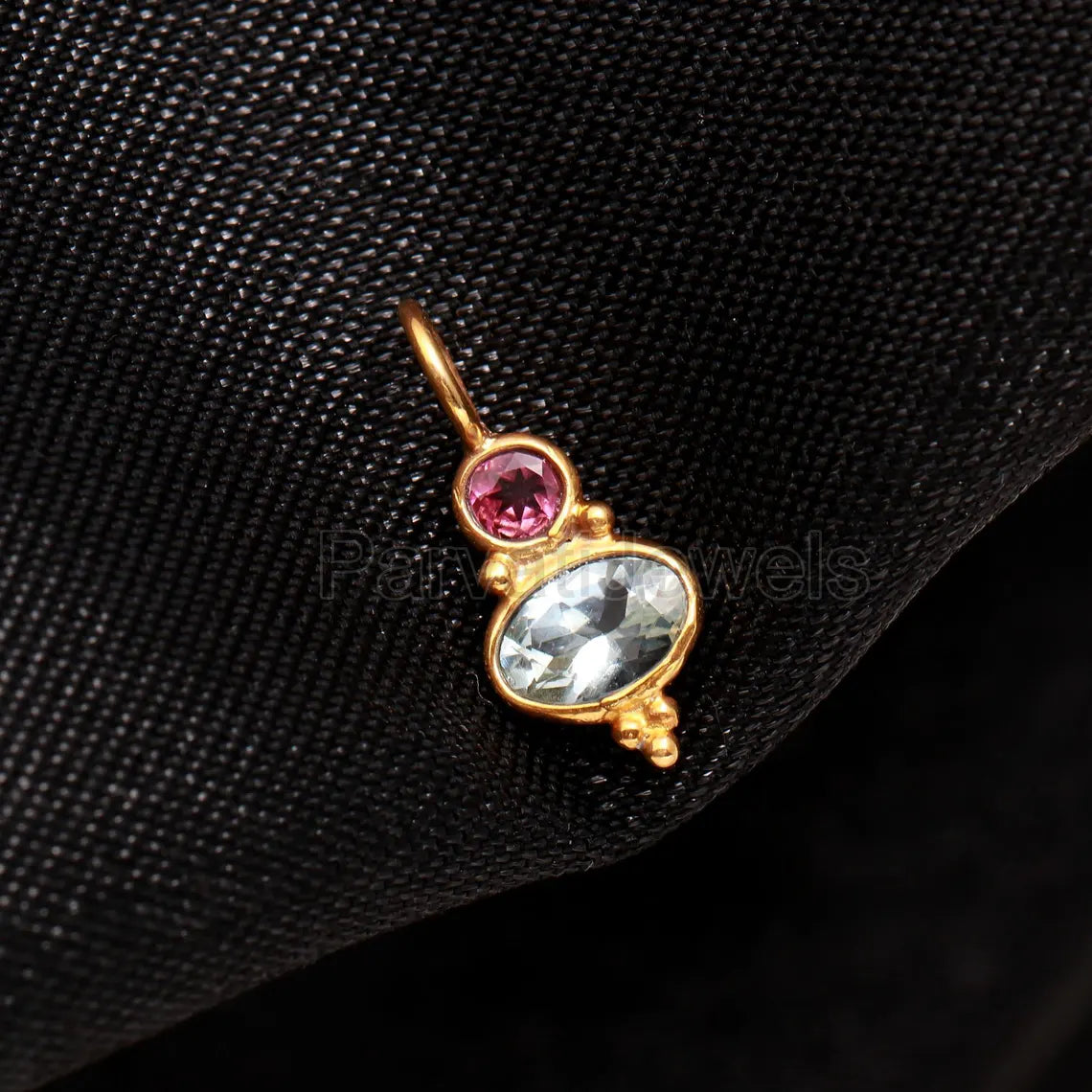 Natural Blue Topaz With Tourmaline Charm, 18k Solid Gold Charm, Gold Charm, Tourmaline Pendant, Topaz Charm Pendant, Handmade Gold Charm,