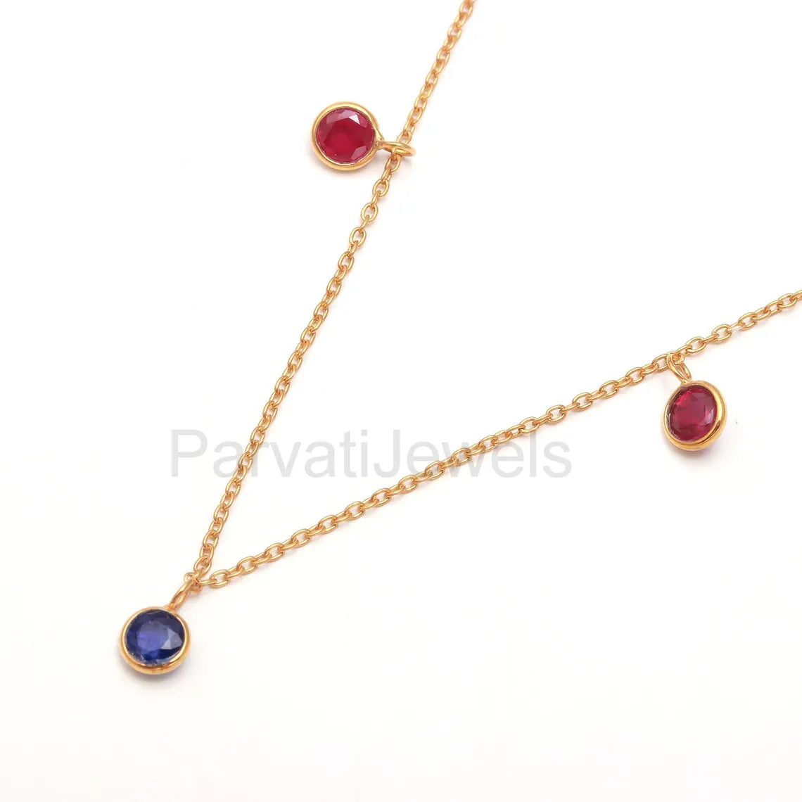 AA Ruby With Sapphire Necklace, Multi Gemstone, 18k Solid Gold Necklace, Sapphire Necklace, Handmade Necklace, Ruby Birthstone Necklace, Gold Chain Necklace