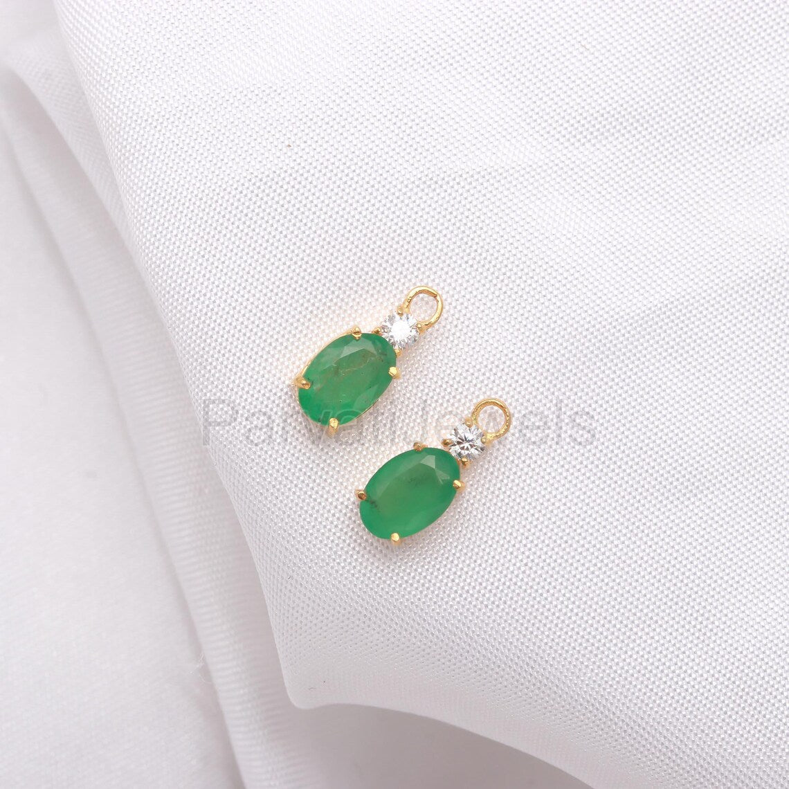 AA Natural Emerald With Moissanite Hoop Earring, Solid 18k Gold Earrings, Emerald Hoop Earring, Birthstone Earring, Partywear Hoop Earring,