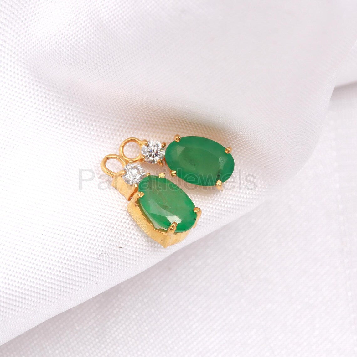 AA Natural Emerald With Moissanite Hoop Earring, Solid 18k Gold Earrings, Emerald Hoop Earring, Birthstone Earring, Partywear Hoop Earring,