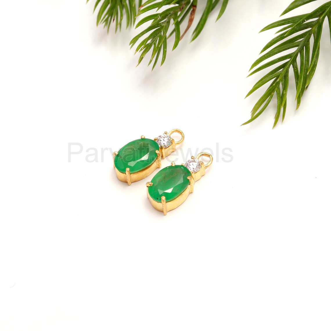 AA Natural Emerald With Moissanite Hoop Earring, Solid 18k Gold Earrings, Emerald Hoop Earring, Birthstone Earring, Partywear Hoop Earring,