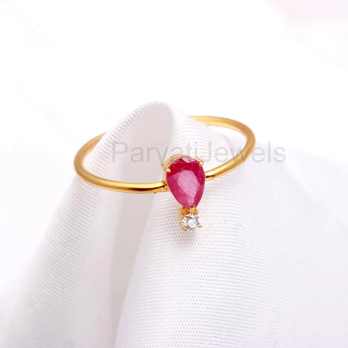 AA Ruby With Moissanite Ring, 18k Solid Gold Ring, Handmade Gold Ring, AA Ruby Gold Band Ring, Birthstone Gold Ring, Moissanite Gold Ring,