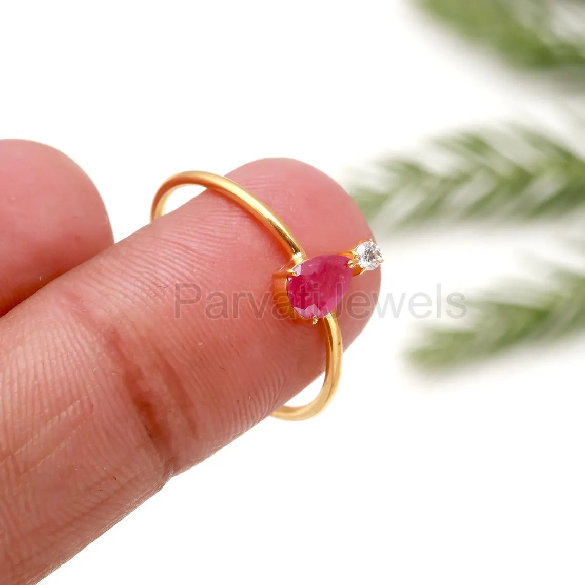 AA Ruby With Moissanite Ring, 18k Solid Gold Ring, Handmade Gold Ring, AA Ruby Gold Band Ring, Birthstone Gold Ring, Moissanite Gold Ring,