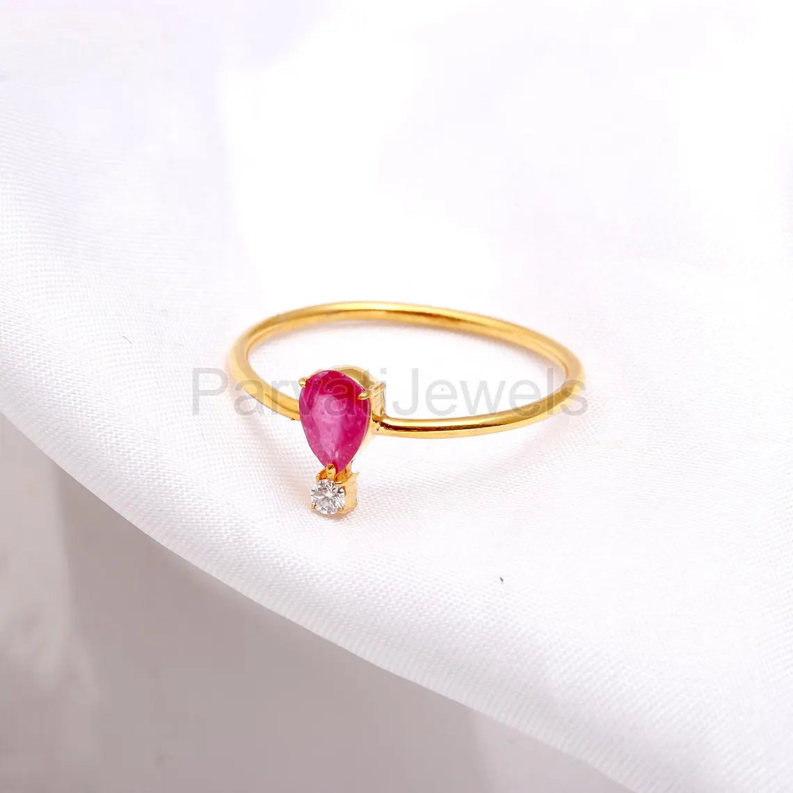 AA Ruby With Moissanite Ring, 18k Solid Gold Ring, Handmade Gold Ring, AA Ruby Gold Band Ring, Birthstone Gold Ring, Moissanite Gold Ring,