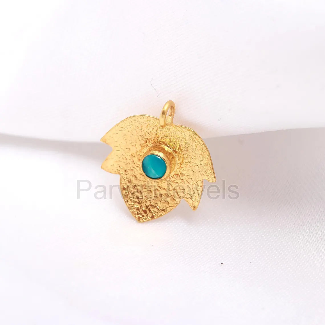 Natural Sleeping Turquoise Charm, 18k Solid Gold Charm, Leaf Gold Charm, Turquoise Gold Pendant, Gold Charm Pendant, Handmade Gold Charm
