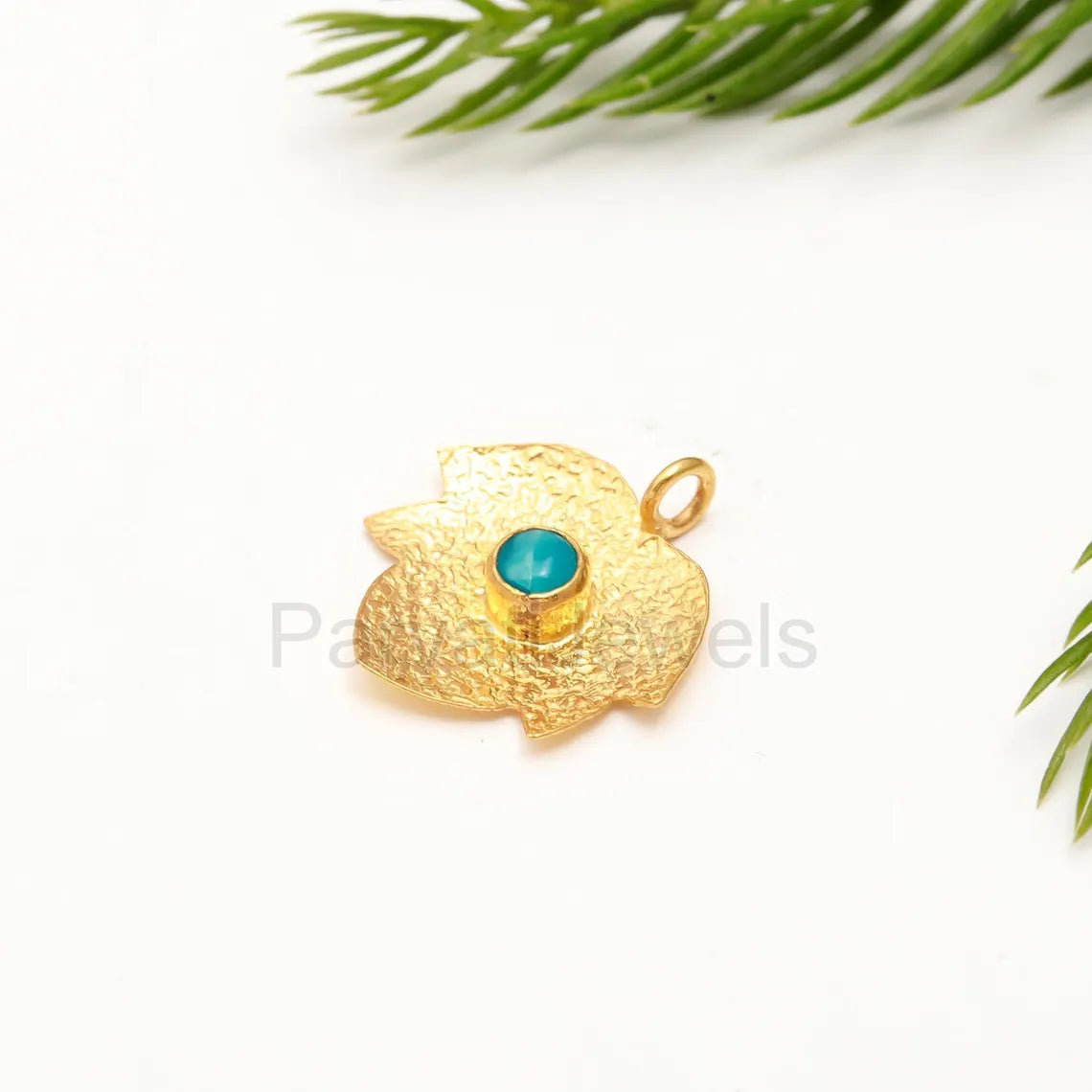 Natural Sleeping Turquoise Charm, 18k Solid Gold Charm, Leaf Gold Charm, Turquoise Gold Pendant, Gold Charm Pendant, Handmade Gold Charm