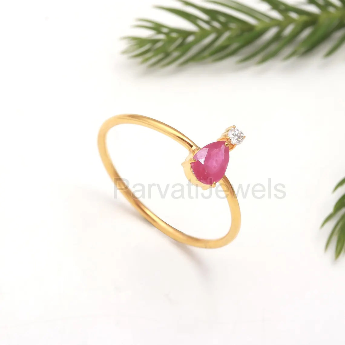 AA Ruby With Moissanite Ring, 18k Solid Gold Ring, Handmade Gold Ring, AA Ruby Gold Band Ring, Birthstone Gold Ring, Moissanite Gold Ring,
