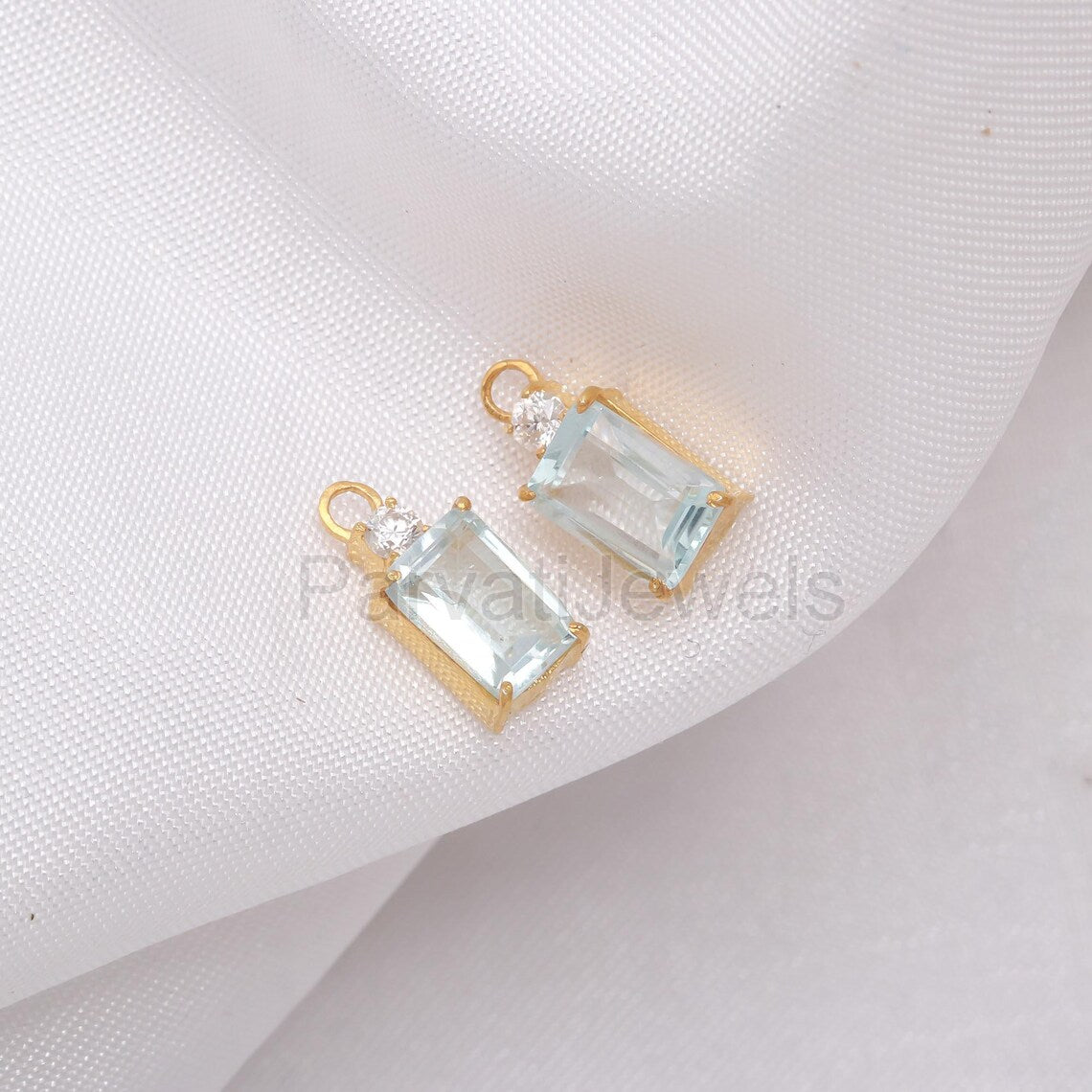 AA Natural Blue Topaz With Moissanite Hoop Earrings, Solid 18k Gold Earrings, Topaz Hoop Earrings, Birthstone Earrings, Partywear Earring,