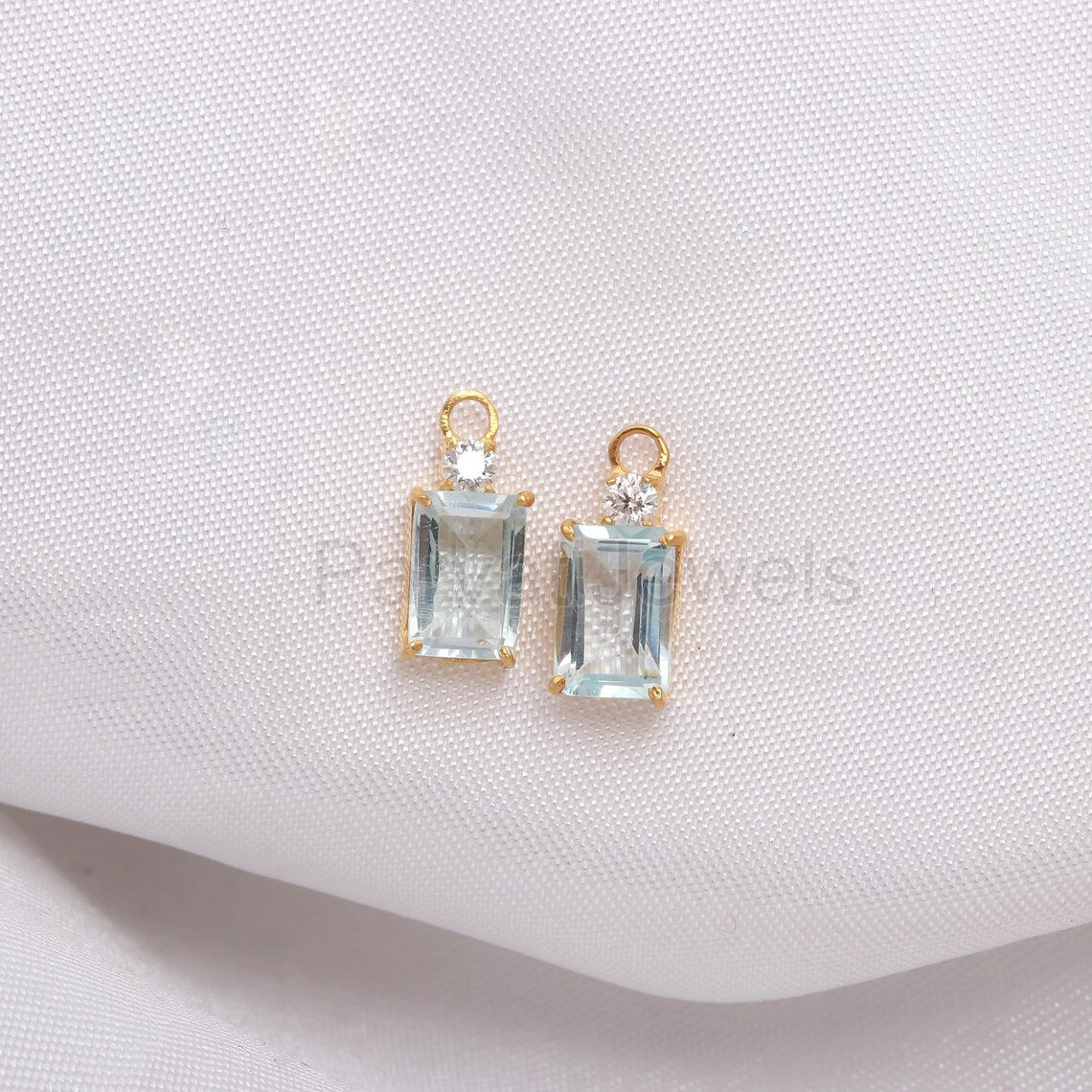 AA Natural Blue Topaz With Moissanite Hoop Earrings, Solid 18k Gold Earrings, Topaz Hoop Earrings, Birthstone Earrings, Partywear Earring,