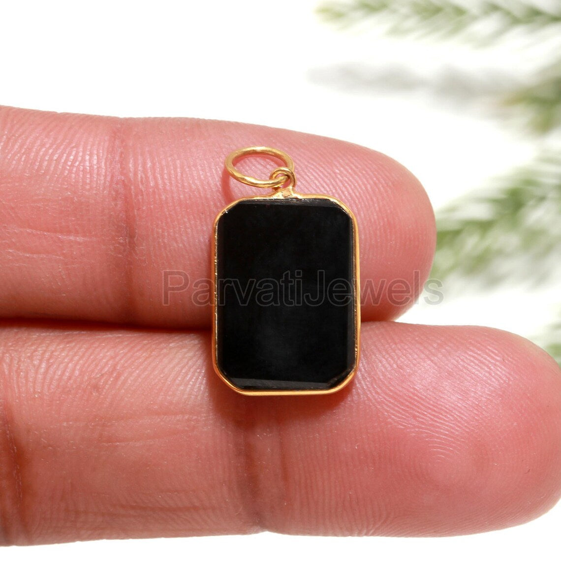 Black Spinel Charm, 18k Solid Gold Charm, Natural Black Spinel Charm, Gold Charm, Charm Pendant, Handmade Gold Charm