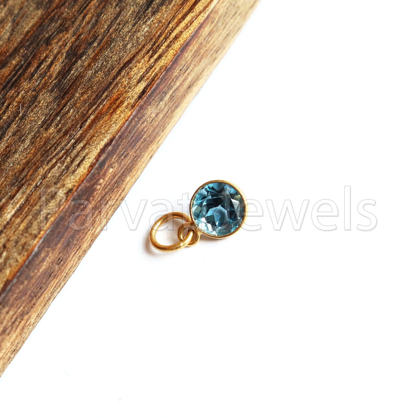 Natural London Blue Topaz Charm, 18k Solid Gold Charm, Handmade Gold Charm, Charm Pendant, Charms Necklace, London Blue Topaz Charms