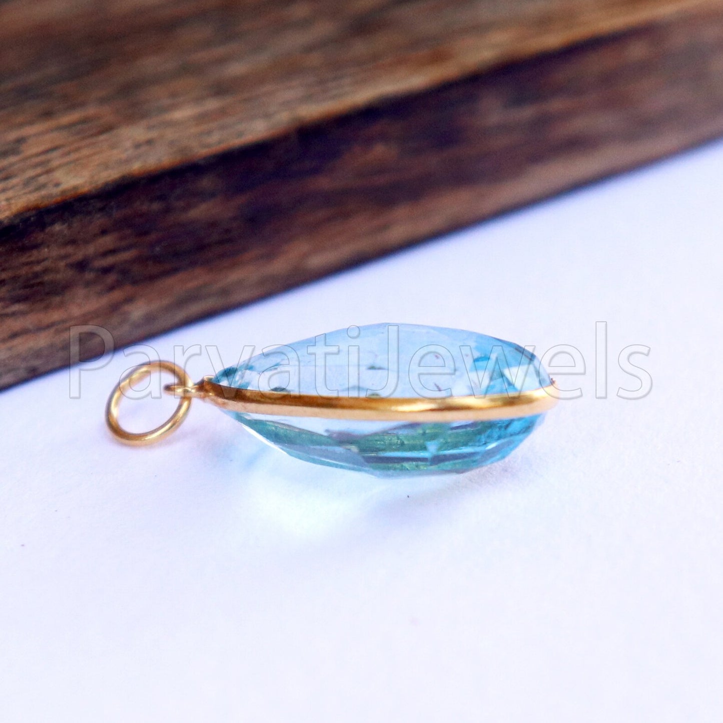 Blue Topaz Charm, 18k Solid Gold Charm, Natural Blue Topaz Charm, Gold Charm, Charm Pendant, Charm Necklace, Handmade Gold Charm