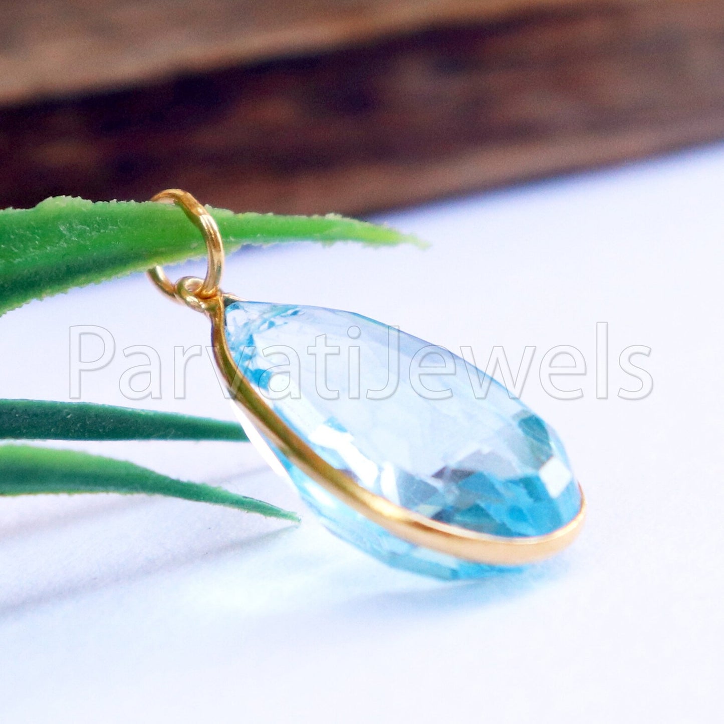 Blue Topaz Charm, 18k Solid Gold Charm, Natural Blue Topaz Charm, Gold Charm, Charm Pendant, Charm Necklace, Handmade Gold Charm