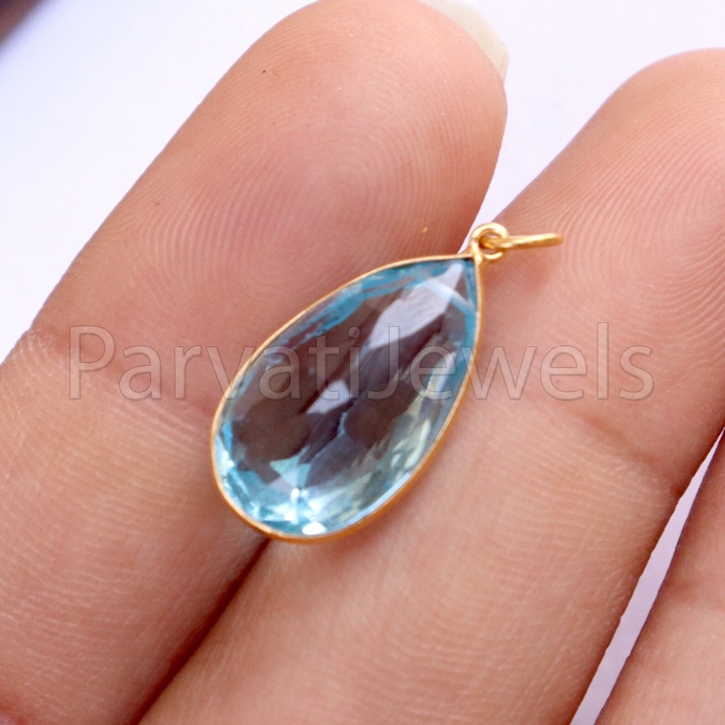 Blue Topaz Charm, 18k Solid Gold Charm, Natural Blue Topaz Charm, Gold Charm, Charm Pendant, Charm Necklace, Handmade Gold Charm