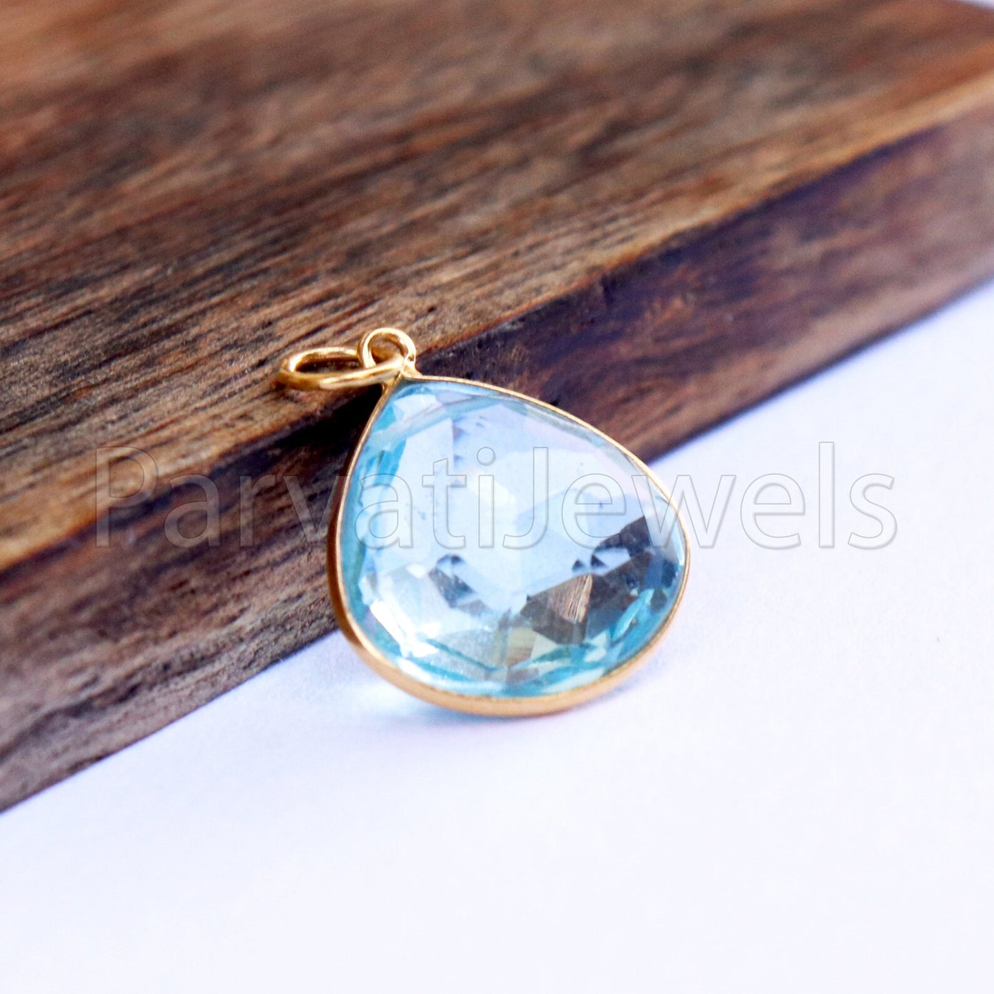 Blue Topaz Charm, 18k Solid Gold Charm, Natural Blue Topaz Charm, Gold Charm, Charm Pendant, Charm Necklace, Handmade Gold Charm