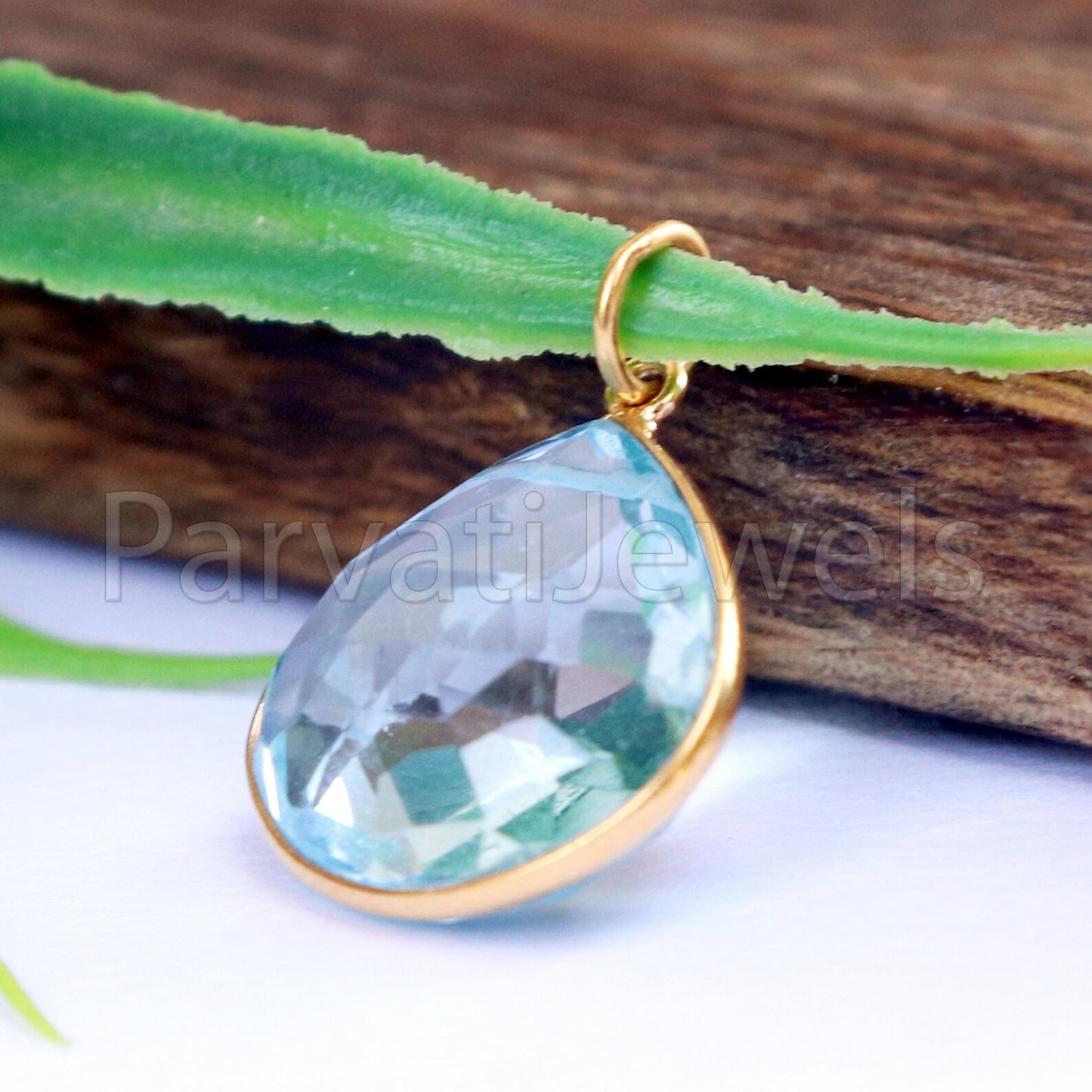 Blue Topaz Charm, 18k Solid Gold Charm, Natural Blue Topaz Charm, Gold Charm, Charm Pendant, Charm Necklace, Handmade Gold Charm