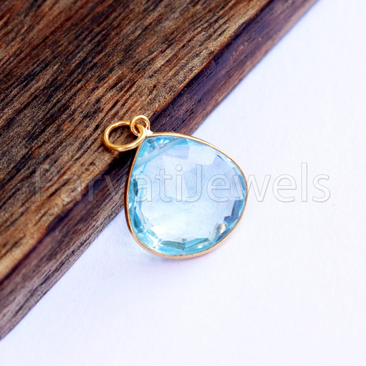 Blue Topaz Charm, 18k Solid Gold Charm, Natural Blue Topaz Charm, Gold Charm, Charm Pendant, Charm Necklace, Handmade Gold Charm