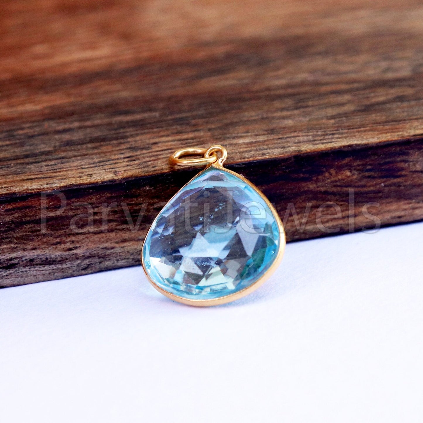Blue Topaz Charm, 18k Solid Gold Charm, Natural Blue Topaz Charm, Gold Charm, Charm Pendant, Charm Necklace, Handmade Gold Charm