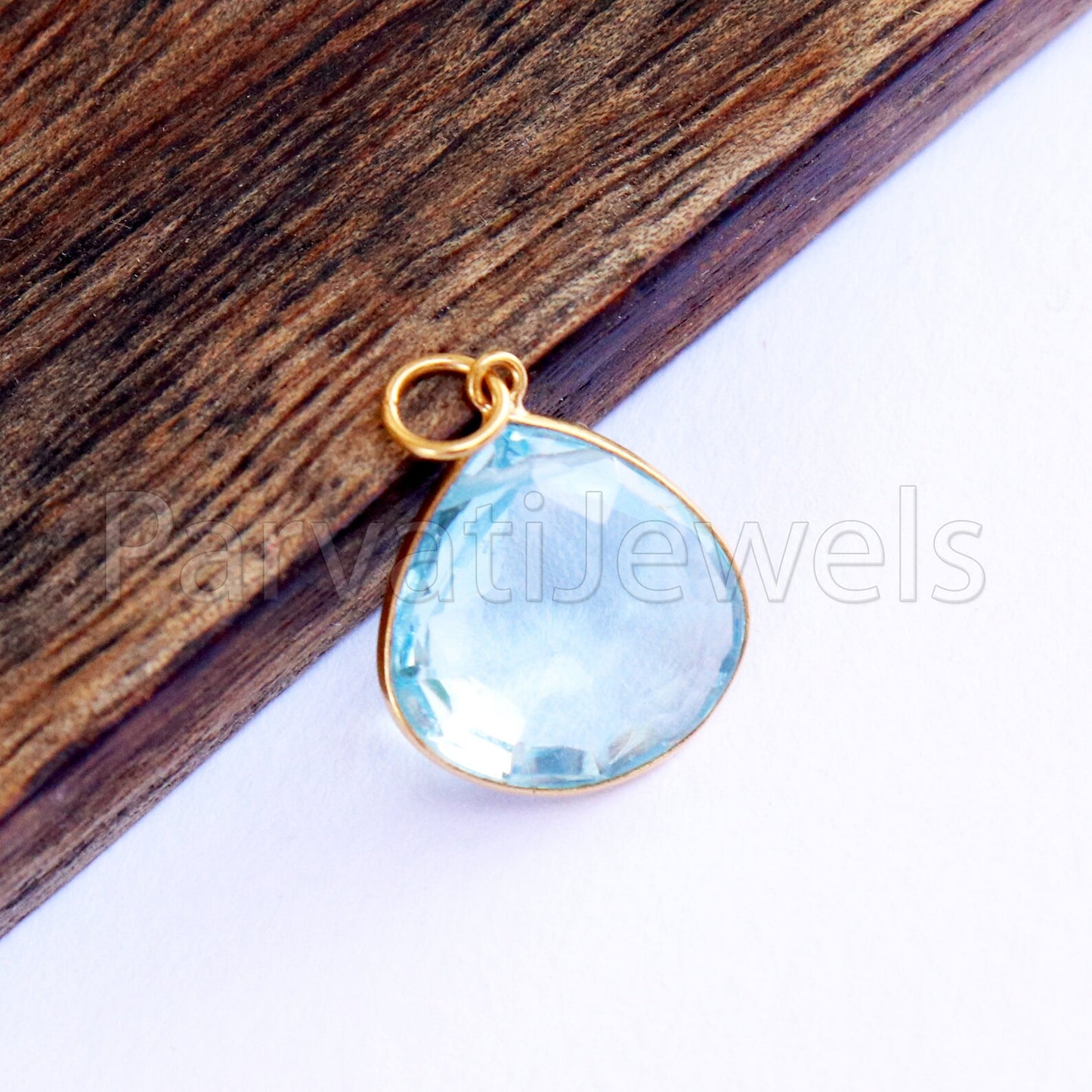 Blue Topaz Charm, 18k Solid Gold Charm, Natural Blue Topaz Charm, Gold Charm, Charm Pendant, Charm Necklace, Handmade Gold Charm