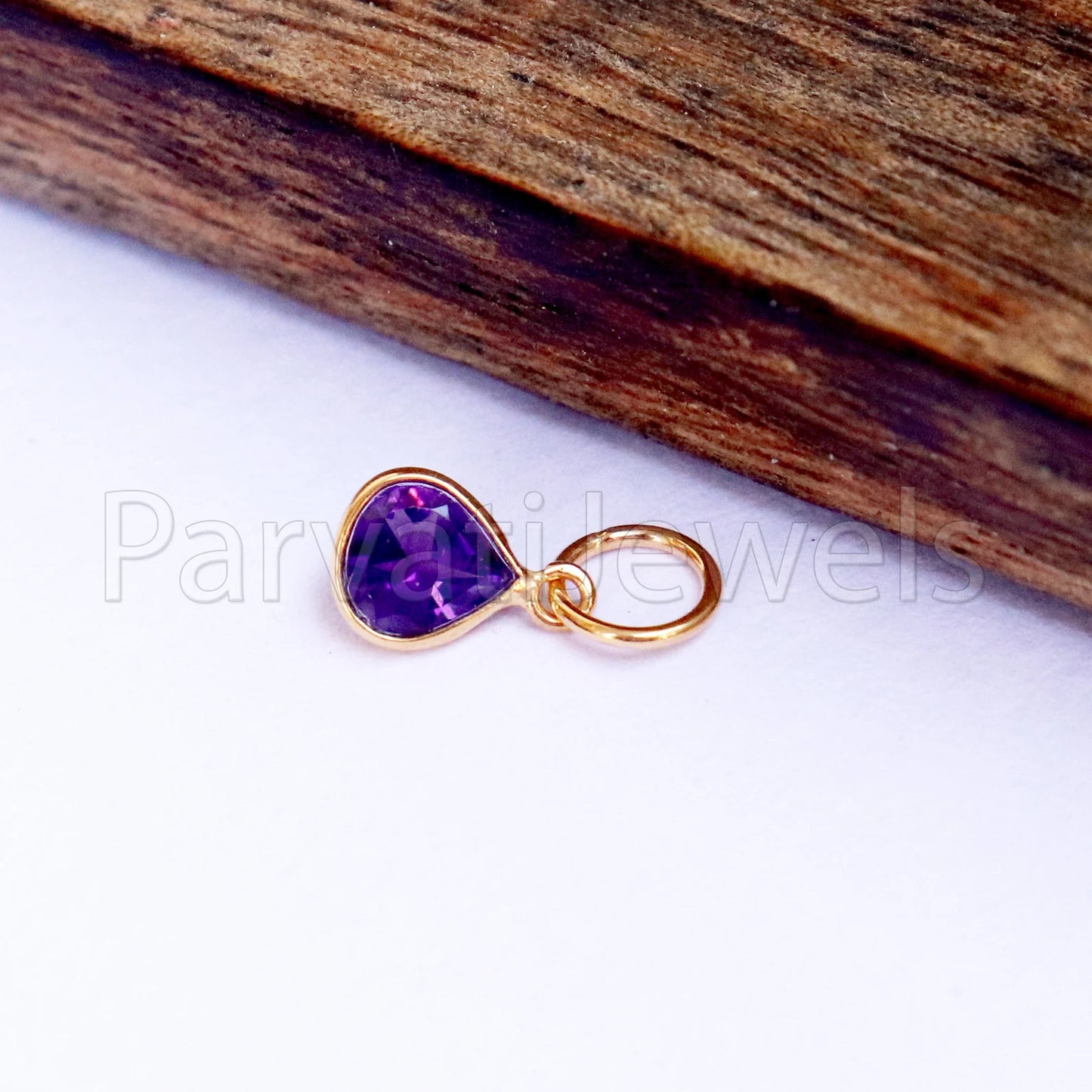 Amethyst Charm, 18k Solid Gold Charm, Natural Amethyst Charm, Gold Charm, Charm Pendant, Charm Necklace, Handmade Gold Charm, Gfit for Her