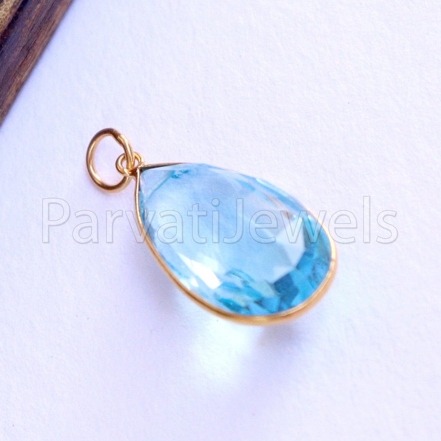 Blue Topaz Charm, 18k Solid Gold Charm, Natural Blue Topaz Charm, Gold Charm, Charm Pendant, Charm Necklace, Handmade Gold Charm